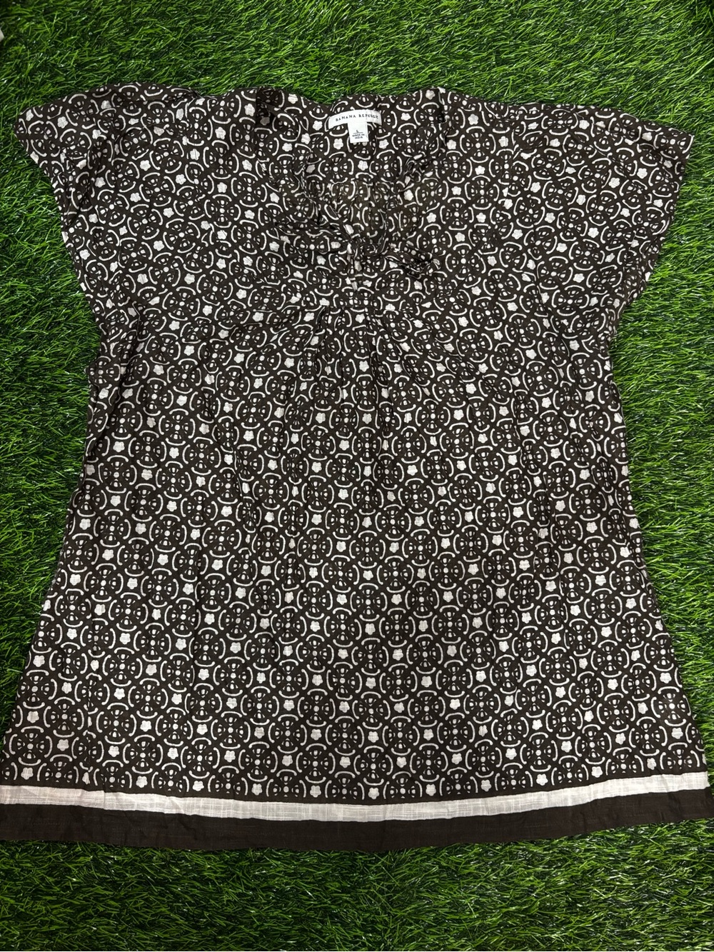 Banana Republic Black and White Printed Short-Sleeve Tunic